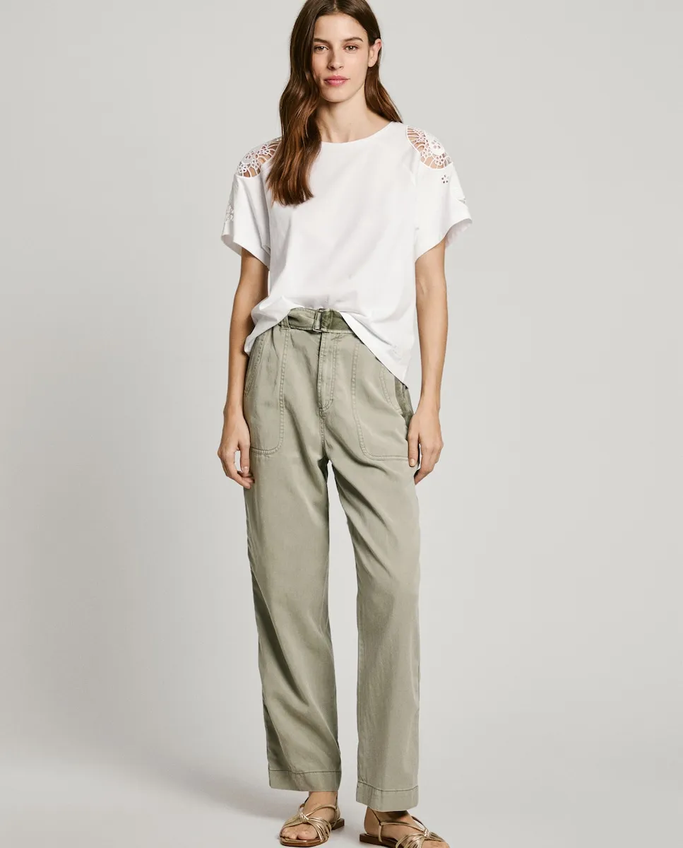 

Женские брюки прямого кроя из твила с завышенной талией Pepe Jeans, цвет Verde Militar