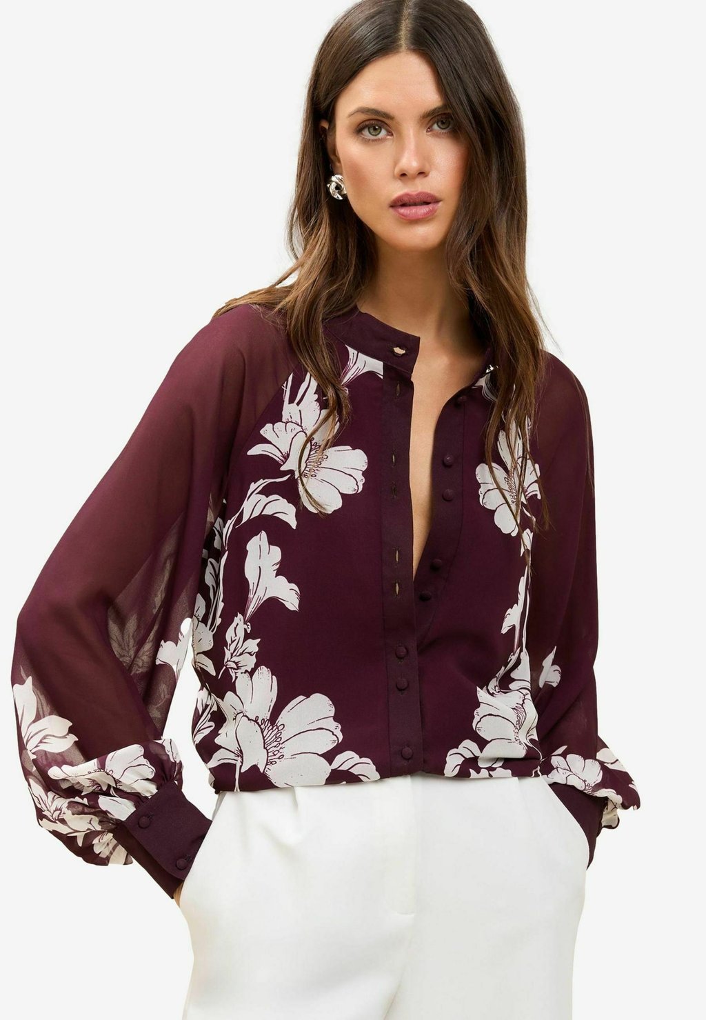 

Блузка на пуговицах REGULAR FIT-LONG SLEEVE GRANDAD COLLAR Lipsy, красный