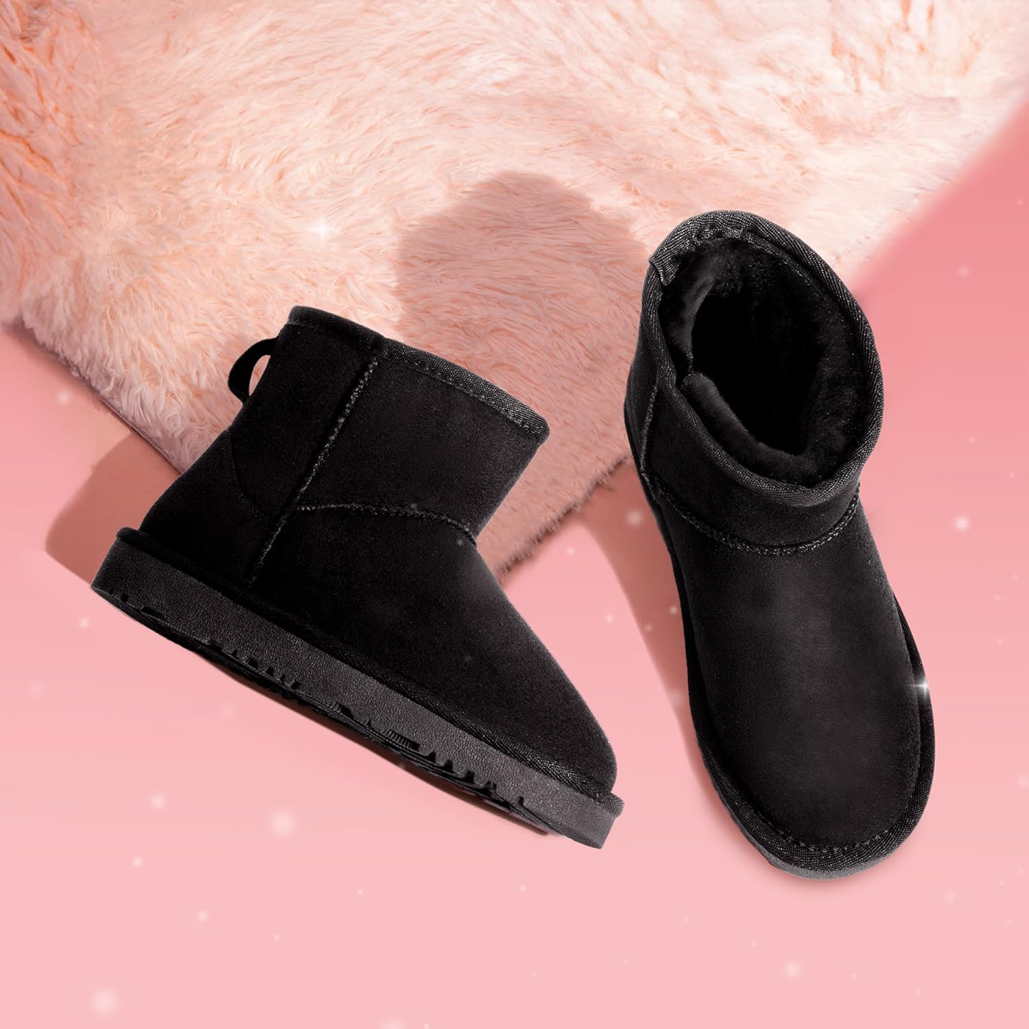 Ботинки DREAM PAIRS для девочек и мальчиков, детские зимние ботинки до щиколотки с искусственным мехом, теплые снежные туфли, классические низкие ботинки для малышей/детей младшего и старшего возраста, Black — фото 4