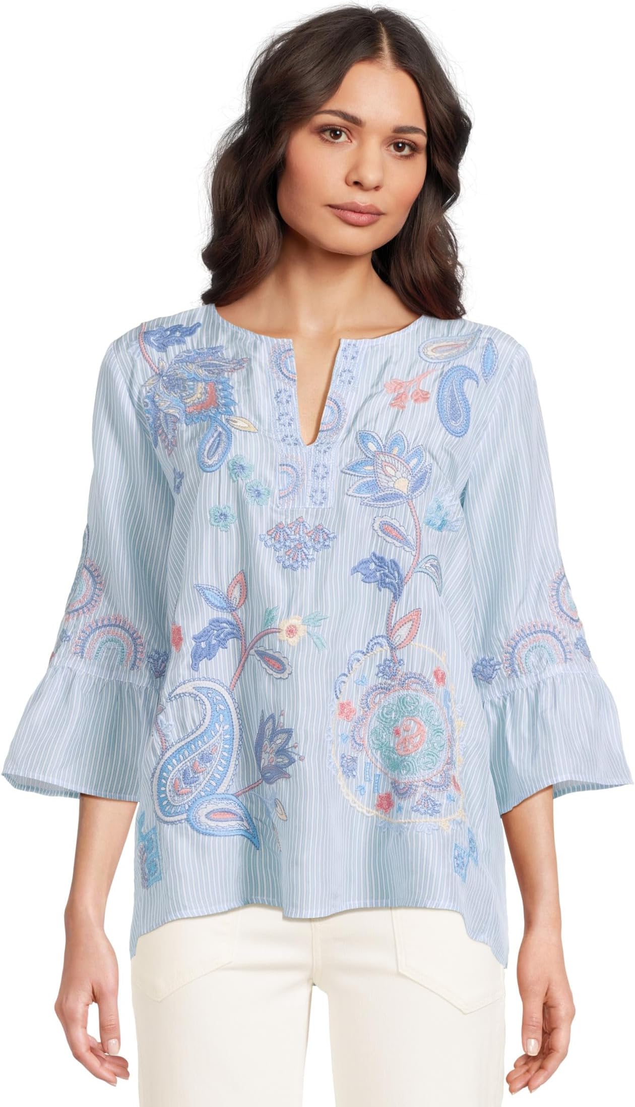 

Блуза Johnny Was Ruffle Sleeve Blouse, цвет Barine Stripe