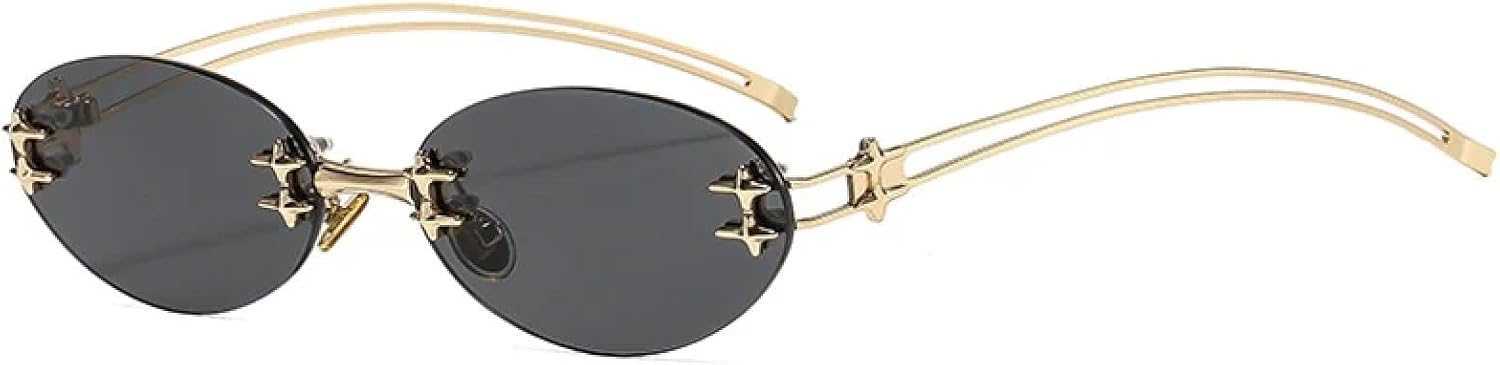 

Винтажные металлические овальные солнцезащитные очки без оправы для женщин и мужчин, модные, роскошные, в стиле панк, для вождения, с защитой от УФ-излучения UV400 AHSGDVC, Gold Gray