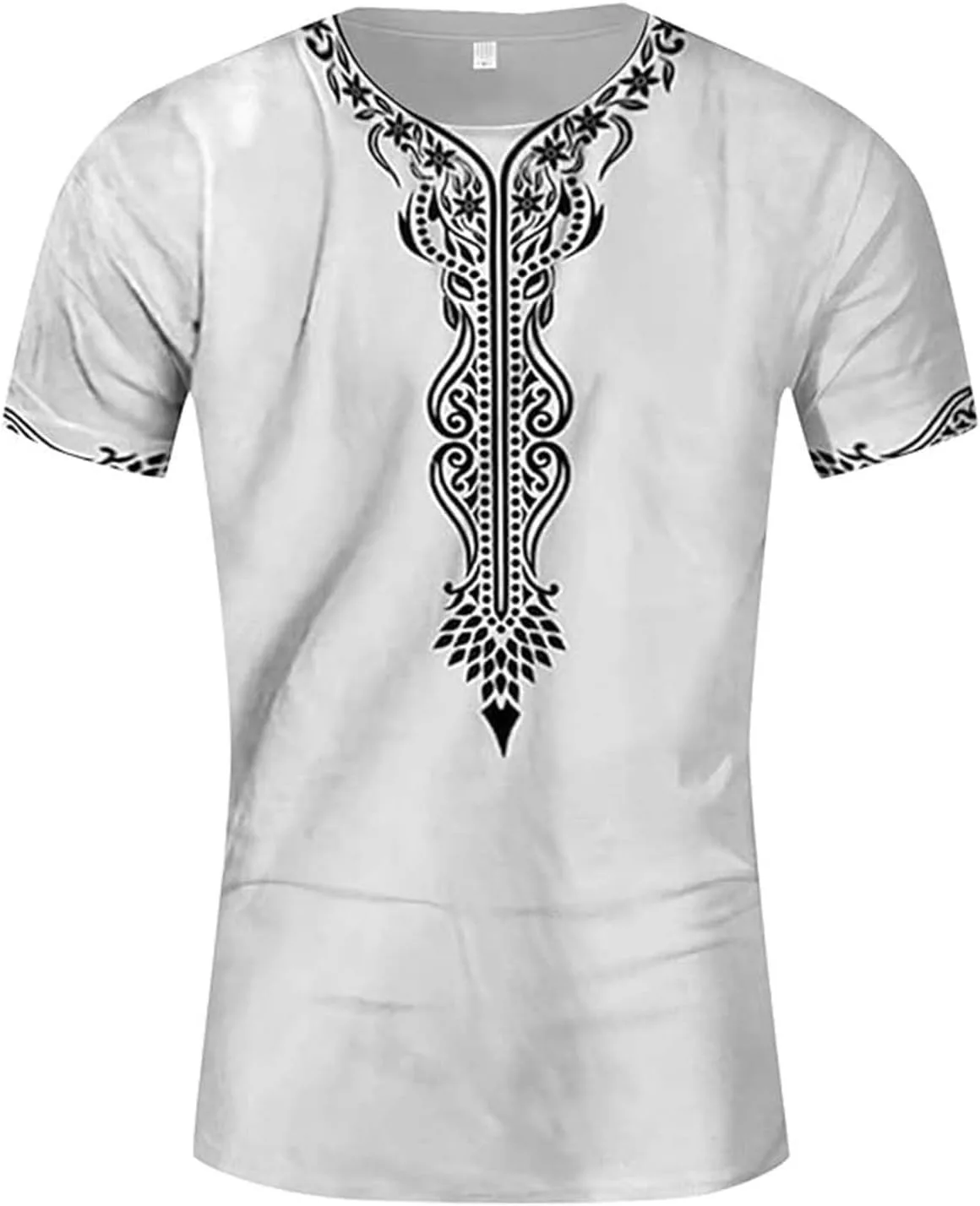 Футболка с коротким рукавом и круглым вырезом African Ethnic для мужчин больших размеров, винтажная принтованная, летняя, в стиле вестерн ковбой Generic, белый — фото 3