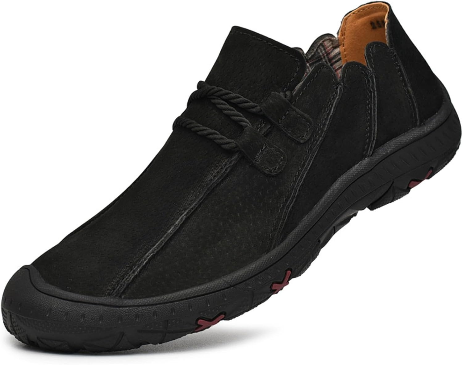 

Мужские замшевые мокасины на шнуровке - туфли в стиле оксфорд с декоративным шнурком из каната и перфорированной кожаной подкладкой, нескользящая резиновая подошва для повседневной городской носки Kelibasi, черный