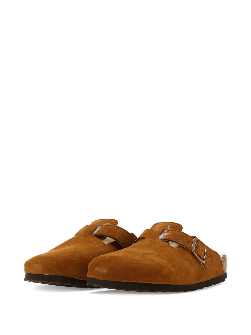 Бостонские мюли с пряжкой и отделкой из овчины Birkenstock, коричневый — фото 2
