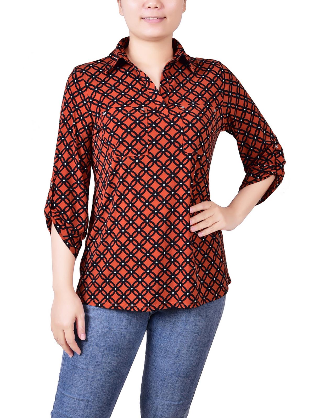 

Женская блузка Petites с набивным воротником NY Collection, цвет spice route black iconic