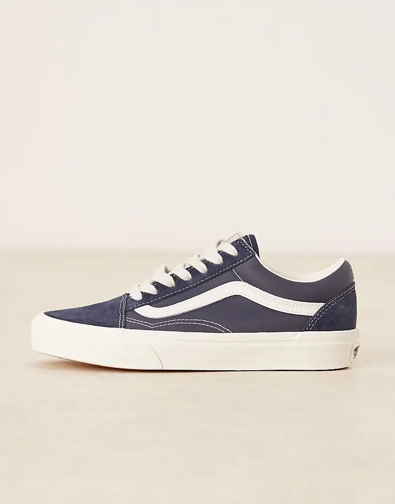 Кроссовки Vans Old Skool темно-синего цвета с бежевыми деталями — фото 2