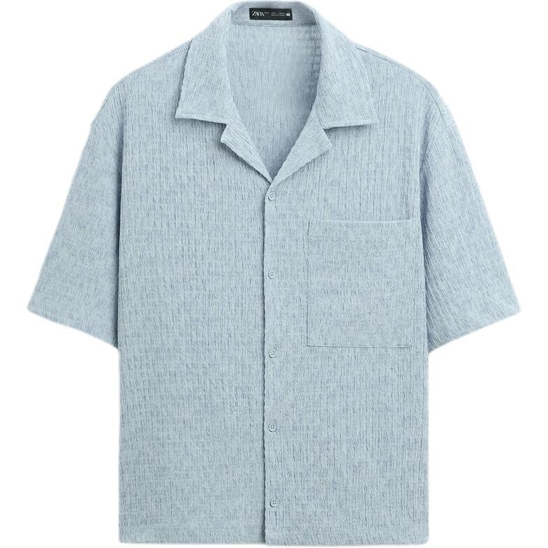 

Рубашка мужская стираная синяя Zara, синий