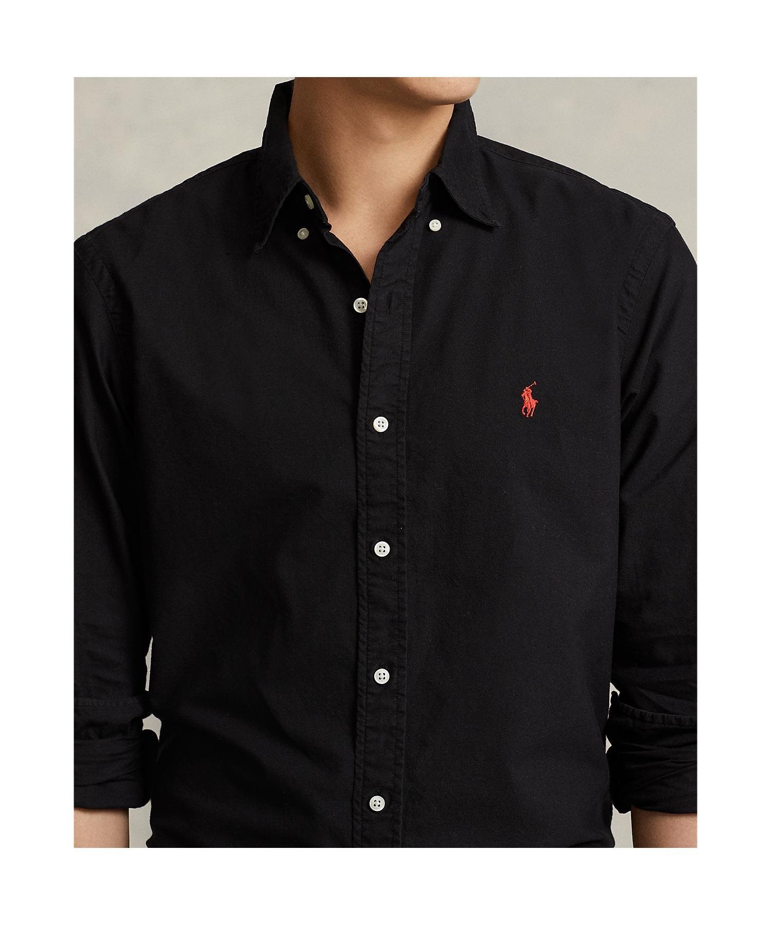 Классическая рубашка Оксфорд из ткани, окрашенной в готовом виде. Polo Ralph Lauren, 001 Black — фото 4