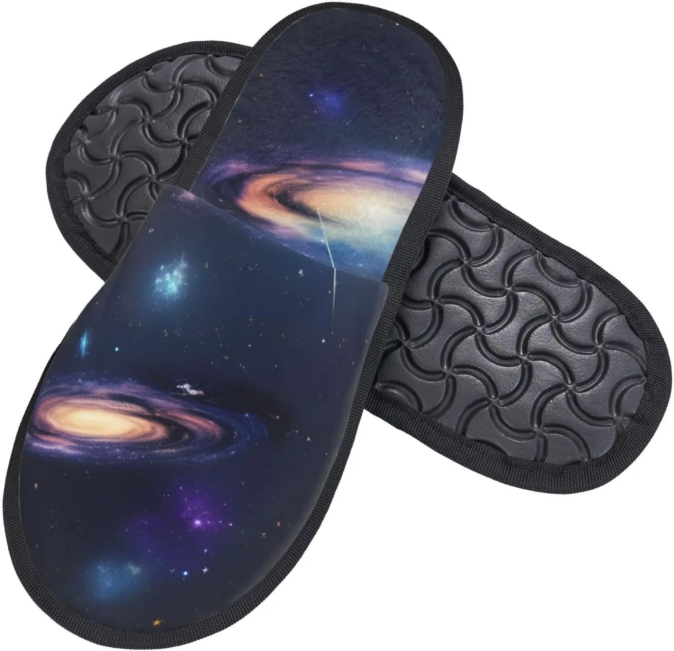 Мягкие домашние тапочки Galaxy in the Universe. Теплые тапочки для гостей, комфортная зимняя одежда Kurue, черный — фото 2