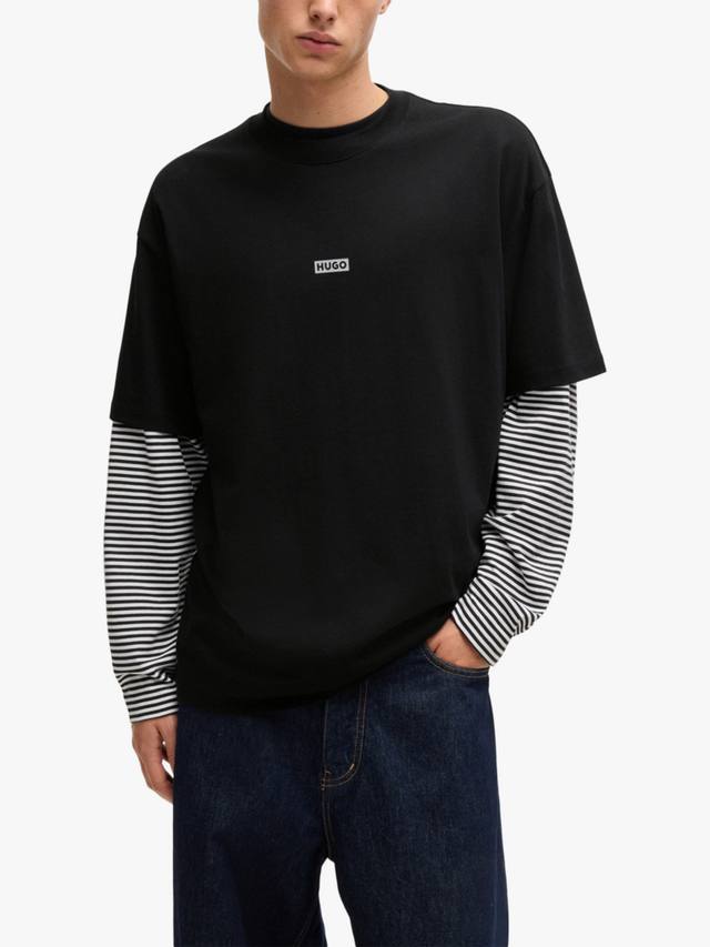 

Хлопчатобумажная футболка с логотипом regular fit с коротким рукавом HUGO BOSS, черный