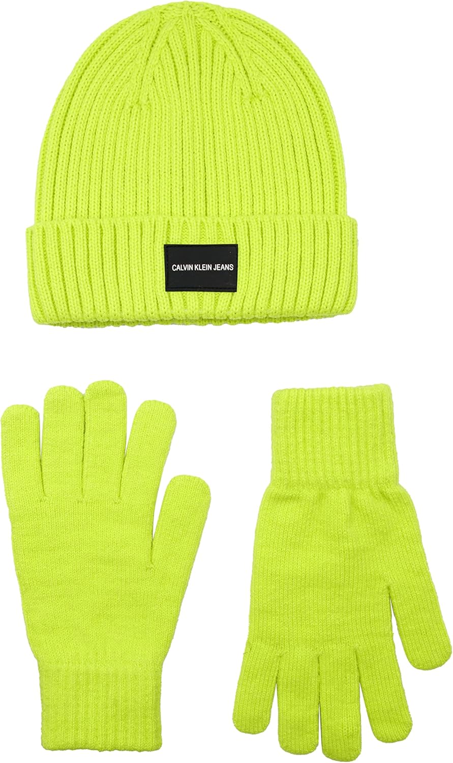 

Комплект из шапки и перчаток Calvin Klein для мальчиков с манжетами в рубчик, Acid Lime