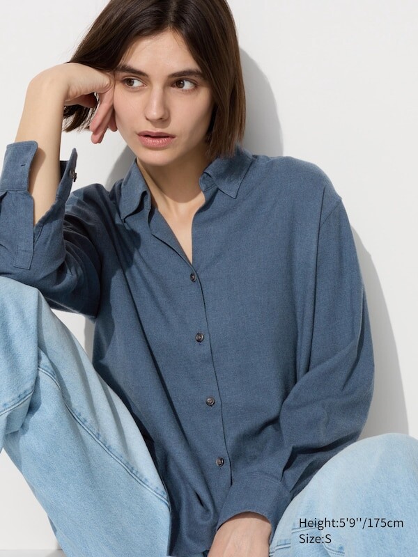 

Мягкая фланелевая шкиперская рубашка Uniqlo, синий