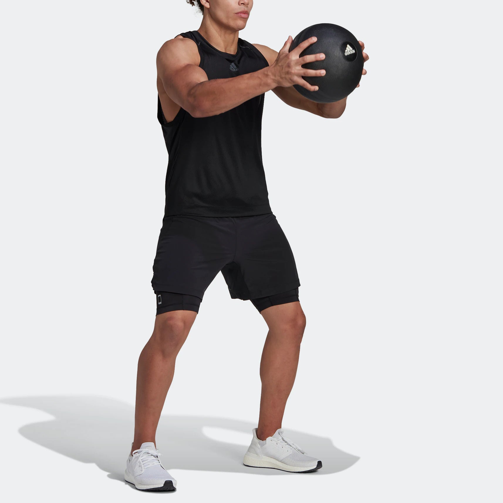 Шорты Men's adidas Hiit Spin Sho 2 In 1 Leggings Elastic Waistband Sports Shorts Black HR3772 — фото 2