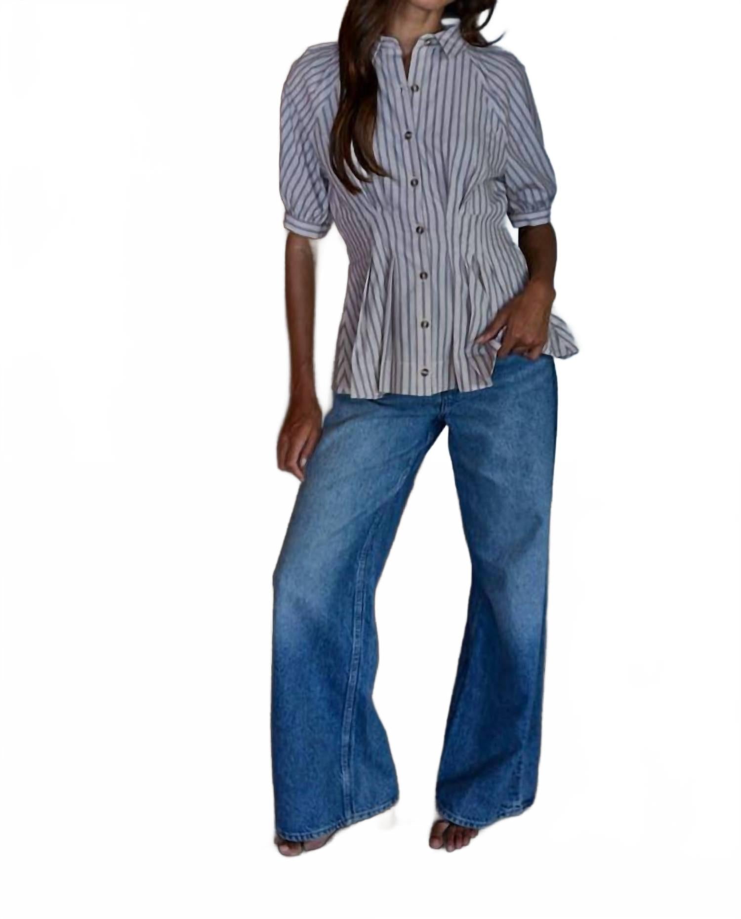 

Топ с короткими рукавами, воротником, застежкой на пуговицы и присборенной талией, цвет: разноцветный By Together, Multi