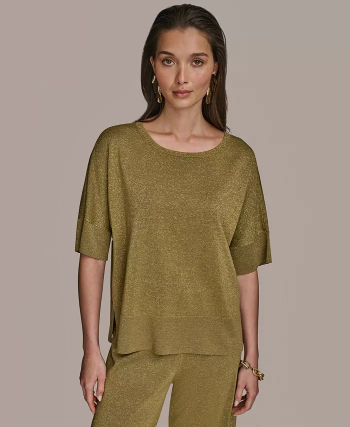 

Женский металлизированный свитер с укороченными рукавами Donna Karan New York, зеленый