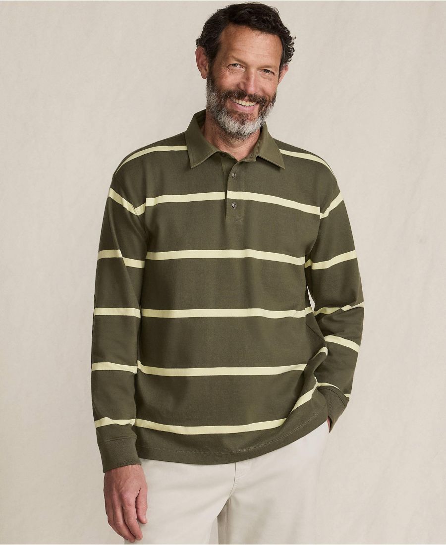 

Мужская футболка-поло с длинным рукавом в стиле регби Lands' End, Forest moss/iced lime stripe, Зеленый, Мужская футболка-поло с длинным рукавом в стиле регби Lands' End, Forest moss/iced lime stripe