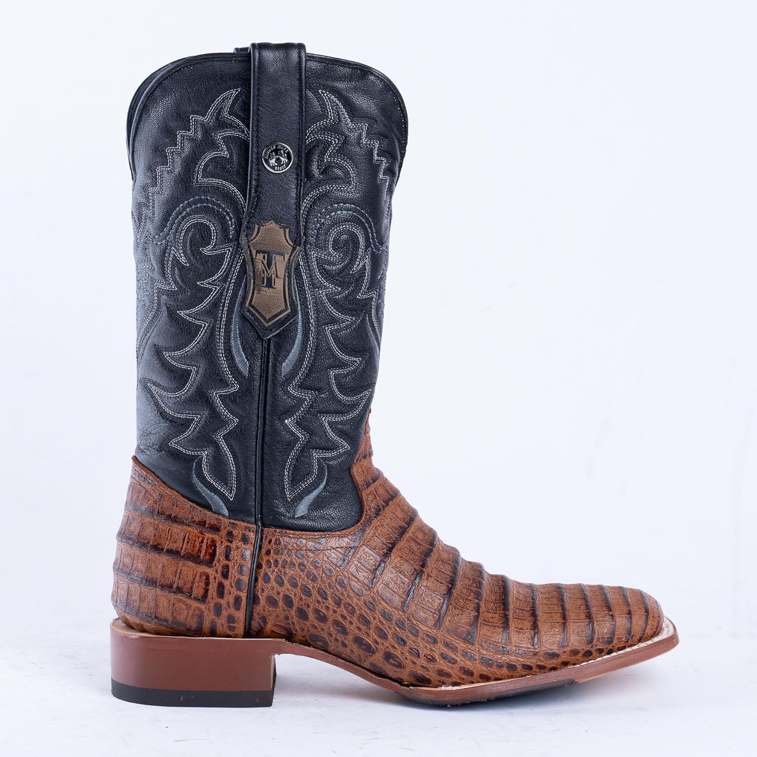 Мужские ковбойские сапоги Tanner Mark Boots Caiman Belly Cognac, широкий квадратный носок, подошва для ходьбы, кожа, комбинированная подошва, высота голенища 13, initial — фото 2