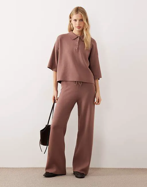 

Комбинированные трикотажные широкие брюки мокко ASOS DESIGN