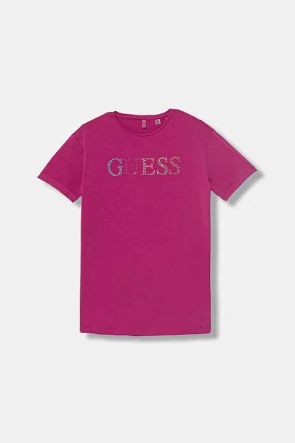 Футболка с коротким рукавом логотипом и стразами Guess, розовый