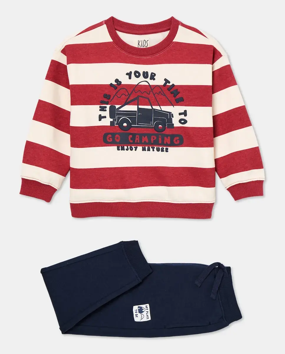 

Комплект из 2 предметов длинная свитшот с застежкой и полосками и плюшевые штаны для мальчика Kids El Corte Inglés, красный