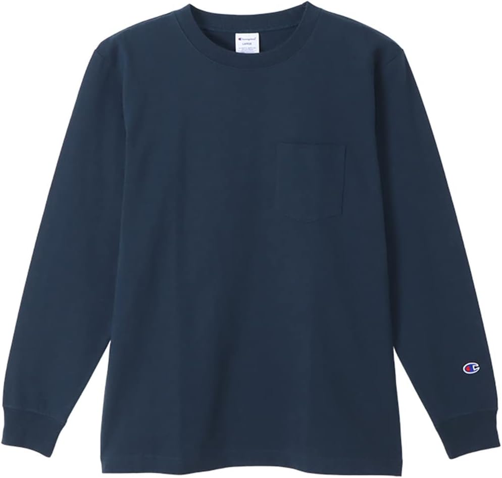 

Мужская футболка с длинным рукавом Champion C3-W401Z, круглый вырез, 100% хлопок, карман, базовая модель, темно-синий