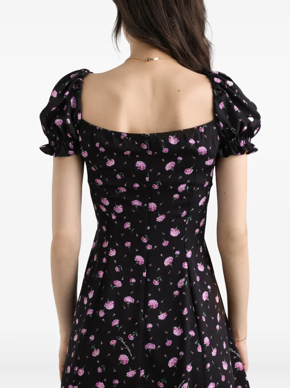 Платье с оборками и цветочным принтом DOLCE & GABBANA, черный — фото 4