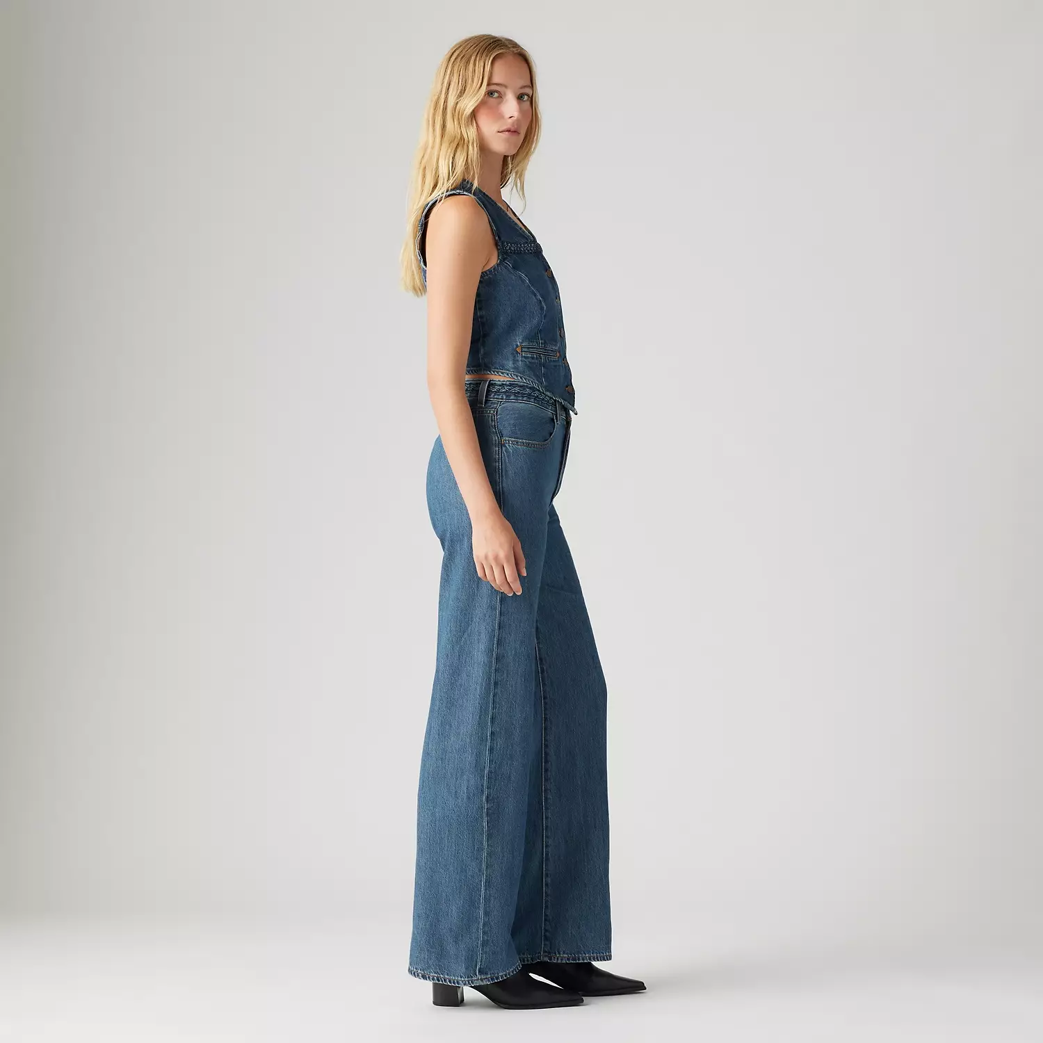 Плетеные женские джинсы Ribcage Wide Leg Levi's, цвет Big Yikes - Dark Wash — фото 4