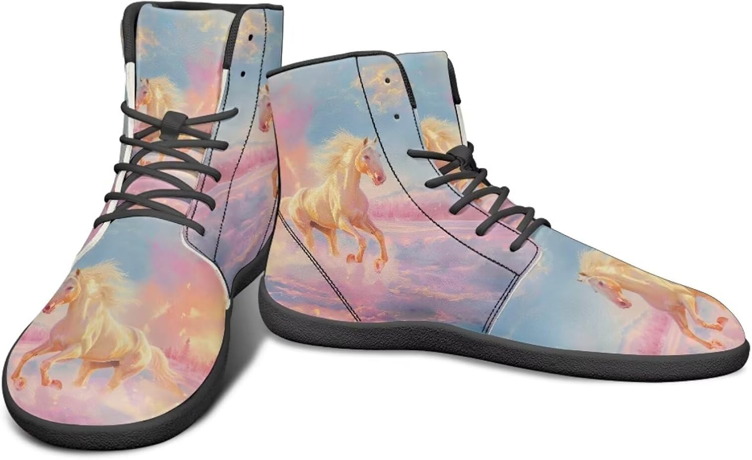 

Мужские кроссовки с высокой посадкой и рисунком животных без подошвы с нулевым перепадом, с резиновой подошвой для бега, походов и путешествий Watdotory, Fantasy White Horse Print
