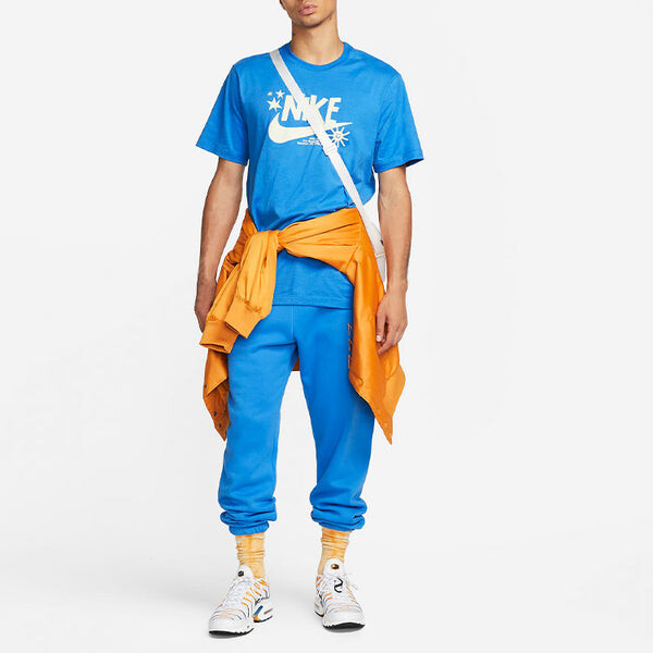 Футболка Men's Nike Logo Printing Round Neck Sports Short Sleeve Blue T-Shirt, синий — фото 2