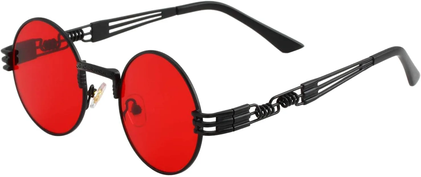 

Круглые солнцезащитные очки Kursan для женщин и мужчин, в стиле хиппи, ретро, ​​с металлической оправой, защита от УФ-излучения UV 400, A2 Black Frame/Red Lens