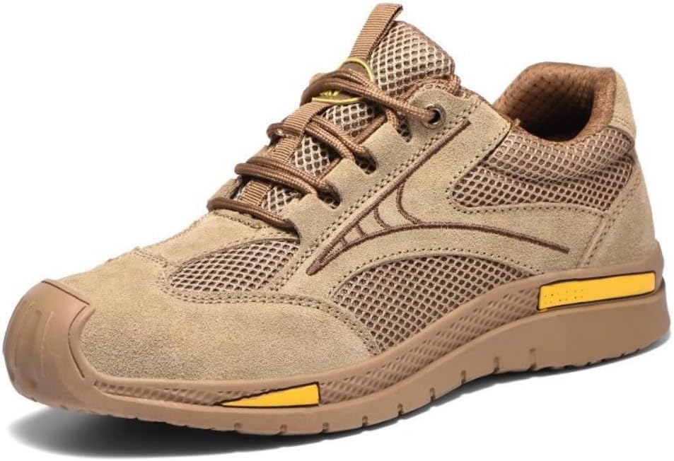 

Противоскользящие ботинки для мужчин - неразрушимые защитные ботинки с металлическим носком, улучшенным сцеплением, изолирующей подошвой, легкие дышащие ботинки для кровельщиков для работы с черепичной крышей Geerta, Tan 3