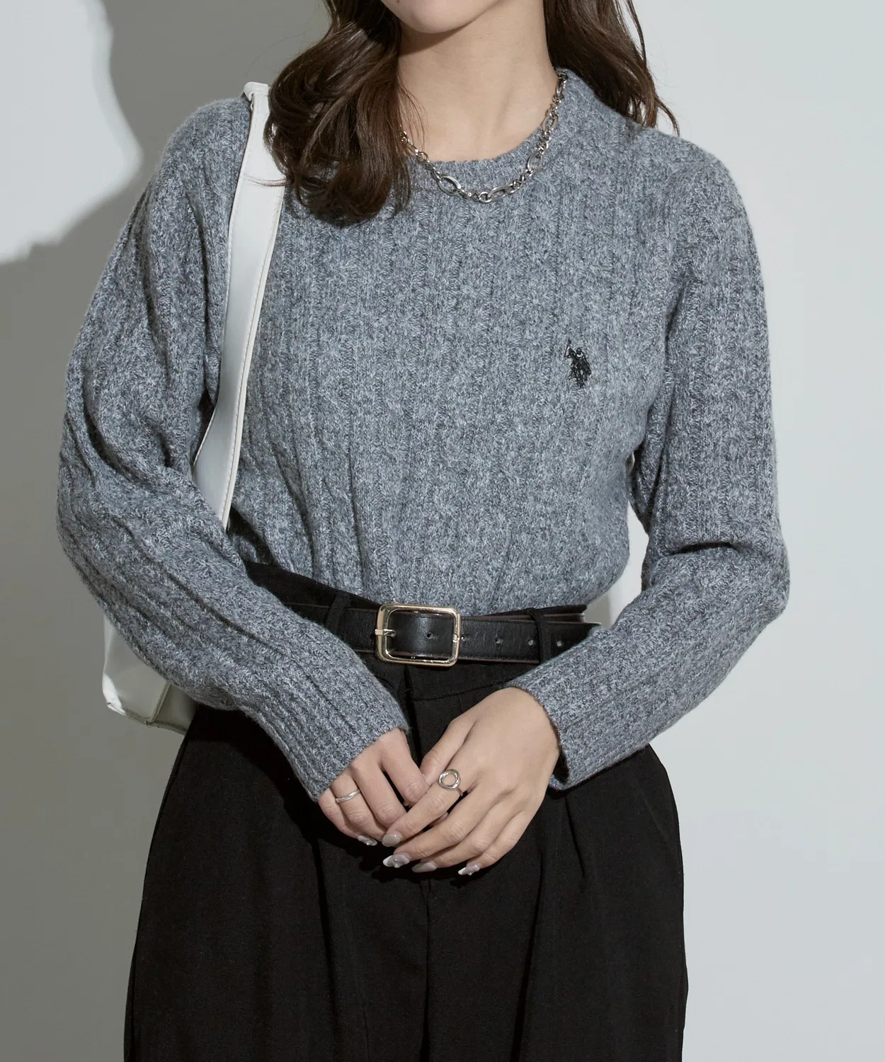 Свитер U.S. POLO ASSN. шерстяной cable knit, угольный