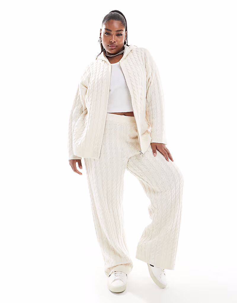 

4th & Reckless Plus шерстяные брюки-косички с широкими штанинами кремового цвета