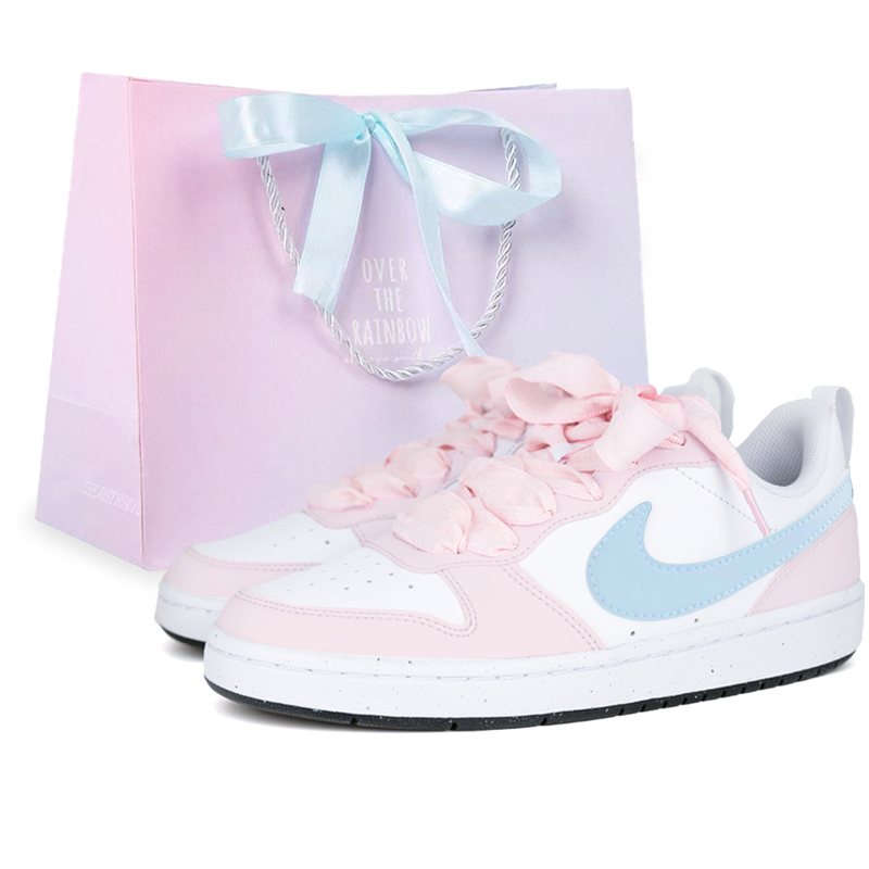 

Nike Детские кроссовки для скейтбординга Court Borough LOW RECRAFT, устойчивые к истиранию, розовые, белые, синие, унисекс