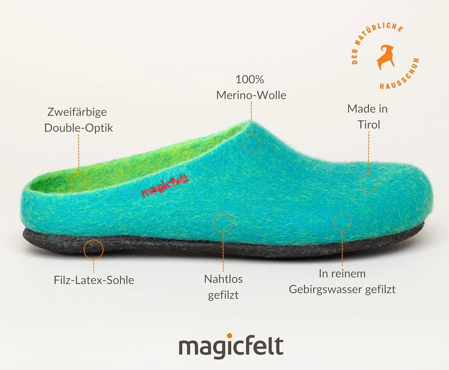 Тапочки MagicFelt AN 709 из чистой натуральной шерсти для мужчин и женщин - нескользящие и анатомической формы, изумрудный — фото 3