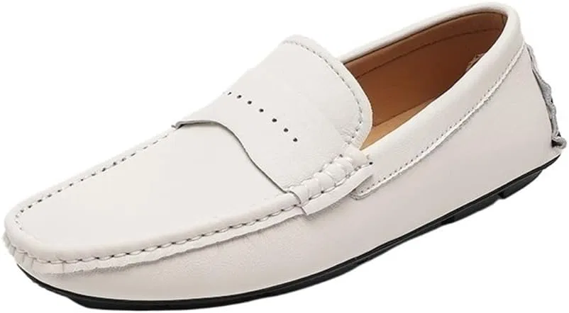 Мокасины кожаные нубук Mens White DHFIRUFSHLO