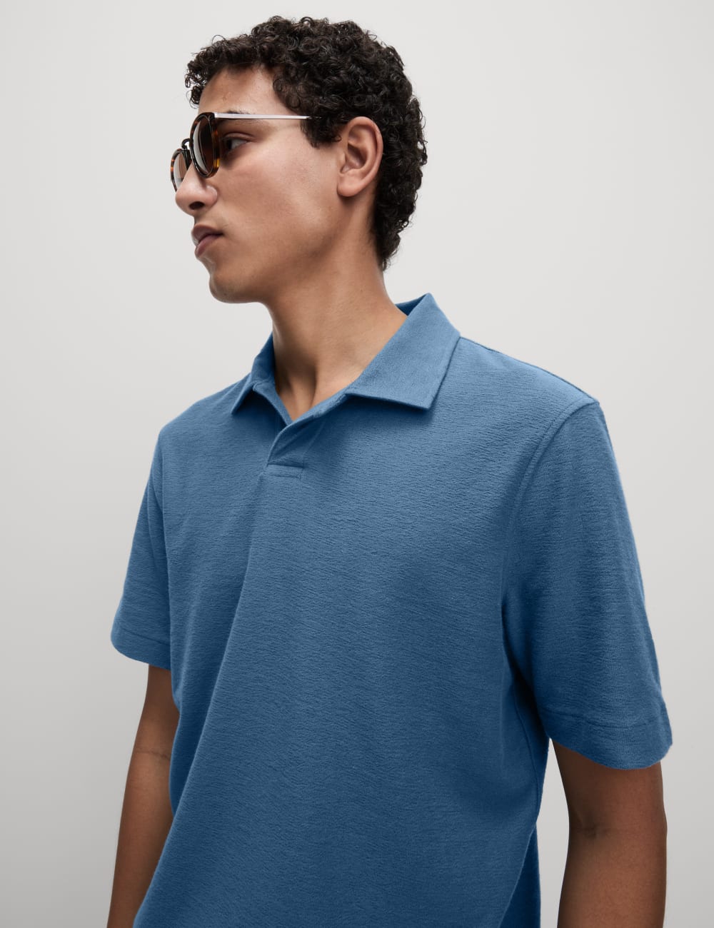 

Рубашка поло с текстурой из хлопка Marks & Spencer, цвет Air force blue