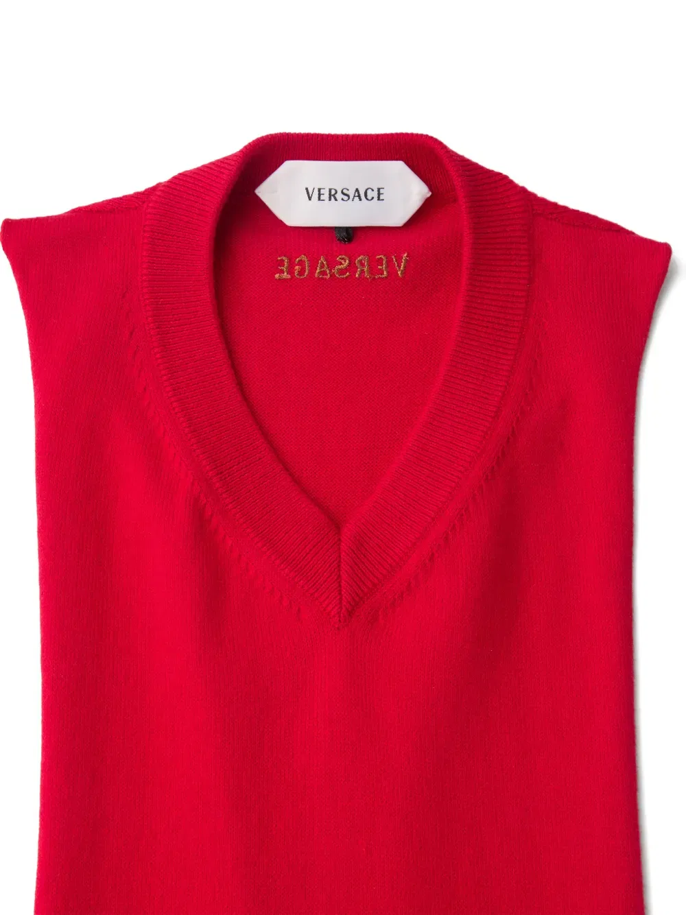 Вязаный топ с V-образным вырезом и логотипом Versace, красный — фото 3