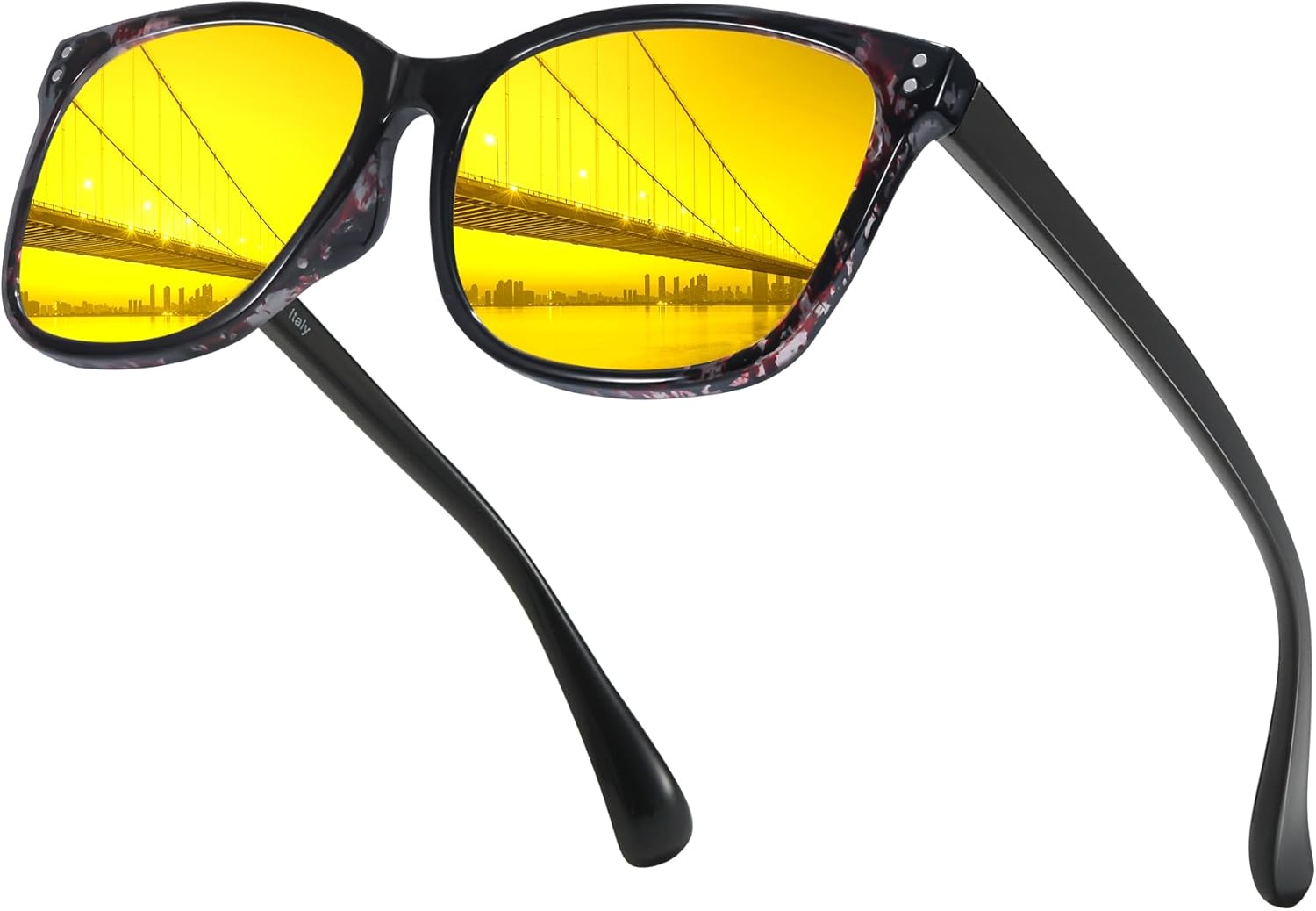 

Очки для вождения в ночное время LVIOE для женщин и мужчин, антибликовые очки ночного видения с поляризованными желтыми линзами для защиты от УФ-излучения UV400, A03 Black Floral Frame/ Night Vision