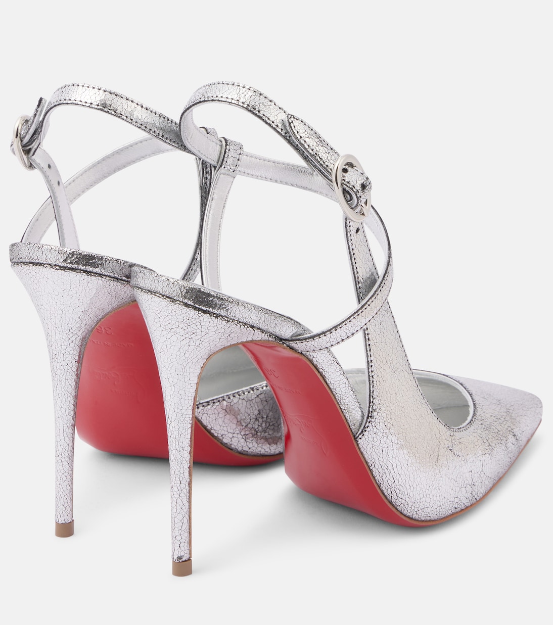 Jenlove 100 босоножки-лодочки на шпильке с ремешком из металлизированной кожи Christian Louboutin, Silver/Lin Silver — фото 2