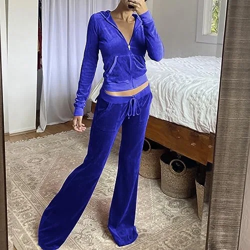 Женский велюровый костюм с капюшоном, принтом в виде сердца, бренд Generic, синий