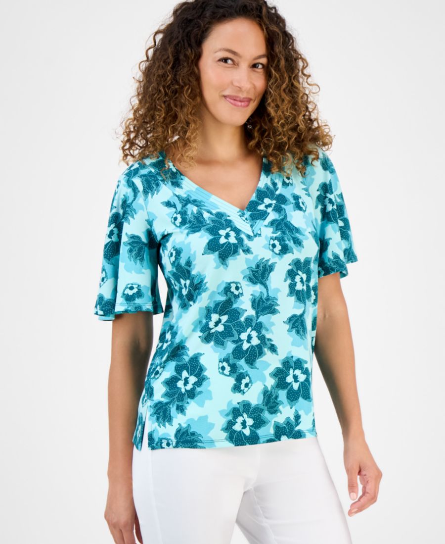 

Укороченный топ Petite Blossom с V-образным вырезом из крепа JM Collection, Spruced Up Combo