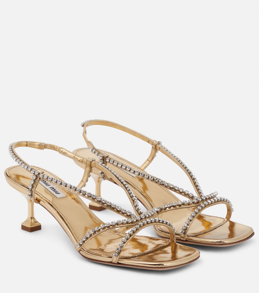 Сандалии из металлизированной кожи с декором Miu Miu, Platino