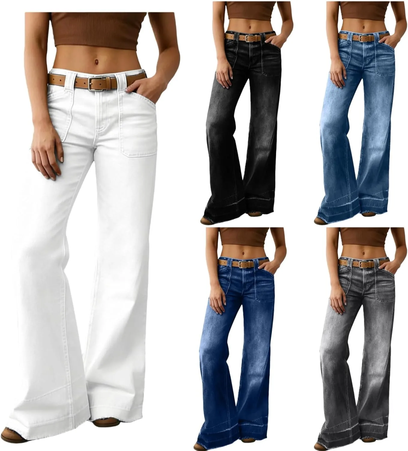

Джинсы женские Denim Pants с карманами, Baggy, Wide Leg, Mid Rise