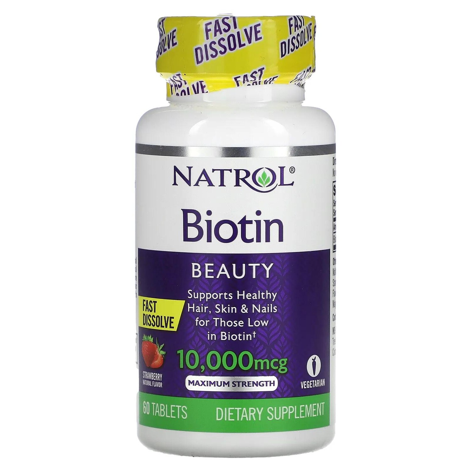 

Natrol Biotin Maximum Strength Strawberry 10,000 mcg 60 Tablets