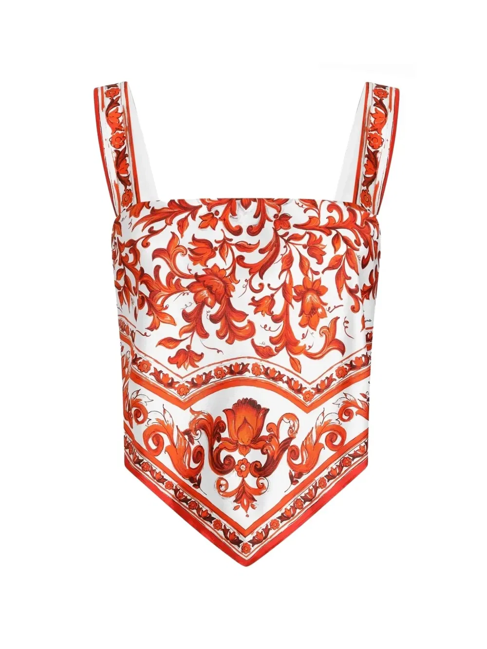 Шелковый укороченный топ-бюстье с принтом Majolica Dolce & Gabbana, белый
