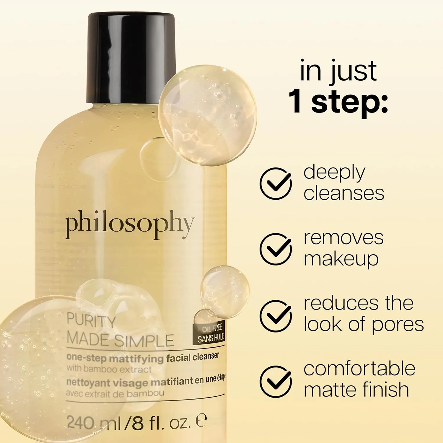 Гель для умывания Philosophy — Purity made simple one-step mattifying facial cleanser с экстрактом бамбука - безмасляная, 240 мл — фото 2