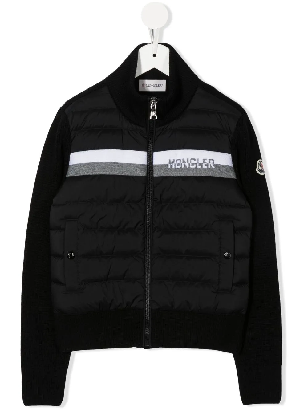 

Куртка вязки интарсия с дутыми вставками Moncler Enfant, черный