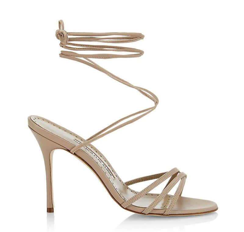 Женские кожаные босоножки на каблуке Manolo Blahnik Leva 105MM кремового телесного цвета