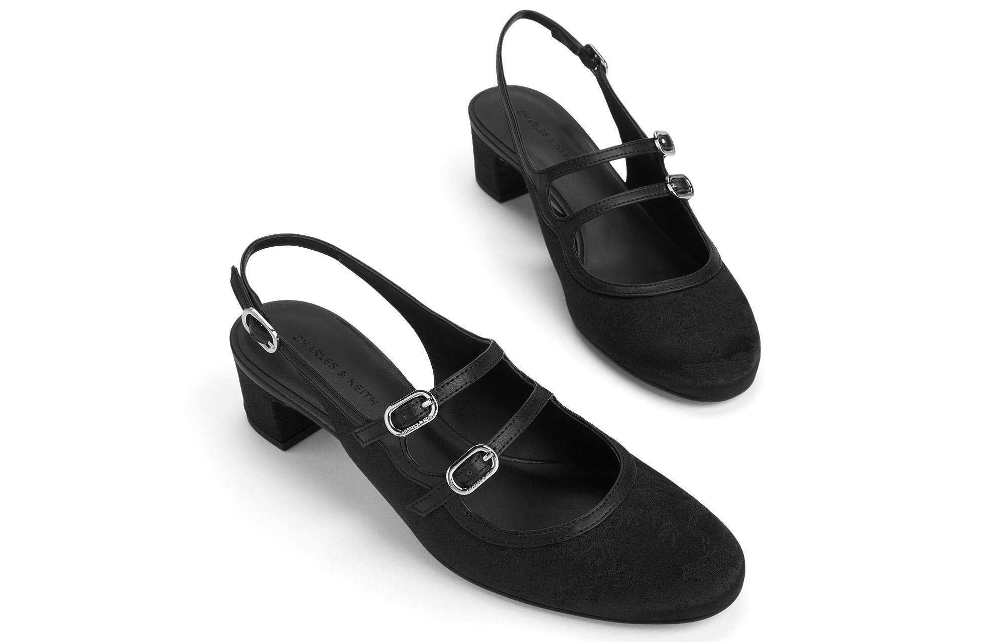 CHARLES&KEITH Чарльз энд Кит Смолл Китайский Стиль Новый Китайский Стиль Сандалии на Одной Бретельке Массивный Каблук Женские Мультиколор - Чёрный Текстурный Чёрный Текстурный — фото 3